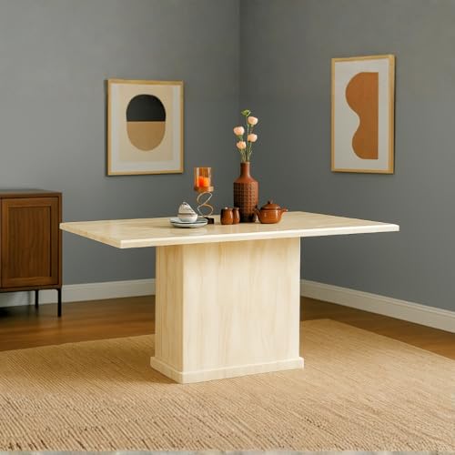 Royaloak Milan Italian Marble Dining Table Six Seater | Latest 6 Seater Dining Table with Italian Art Marble Top, Rounded Edges & Pedestal Base | Modern, Stable and Sturdy Design for Living Room
