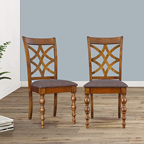 Hometown Tobago Solid Wood Dining Chair Set of Two in Brown Color by Hometown