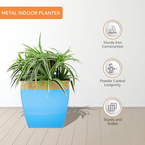 Amazon Basics Metal Planters | for Indoor Outdoor Décor (Blue) - Image 2