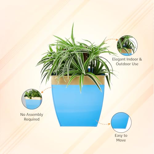 Amazon Basics Metal Planters | for Indoor Outdoor Décor (Blue) - Image 4