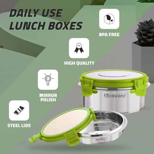 Floraware FL SS Round Lunch Box 500ML Set of 3 Green - Image 2