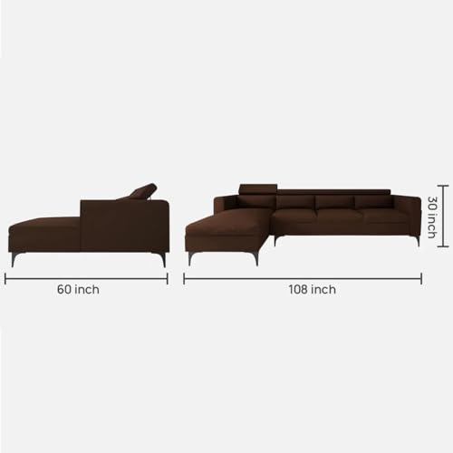 FURNY Alezara 5 Seater Fabric LHS L Shape Sofa Set (Brown) - Image 2