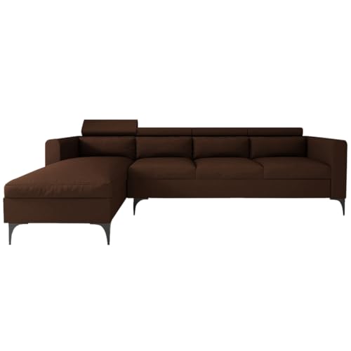 FURNY Alezara 5 Seater Fabric LHS L Shape Sofa Set (Brown) - Image 3