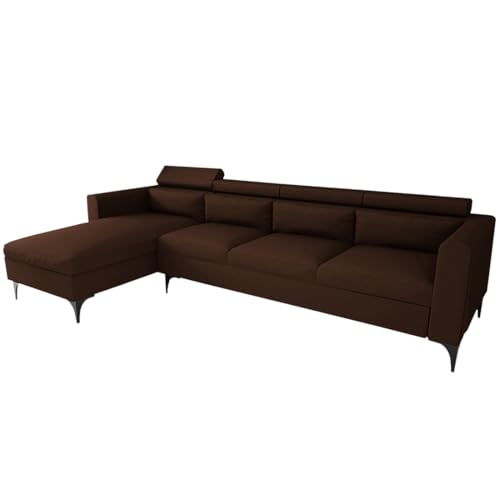FURNY Alezara 5 Seater Fabric LHS L Shape Sofa Set (Brown) - Image 4
