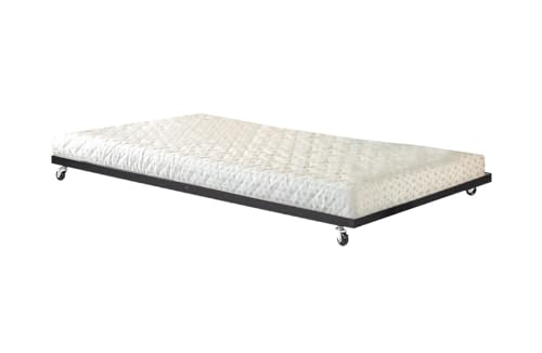 APRODZ Metal Trundle Bed Frame with Mattress Included, Rolling Castors, Black