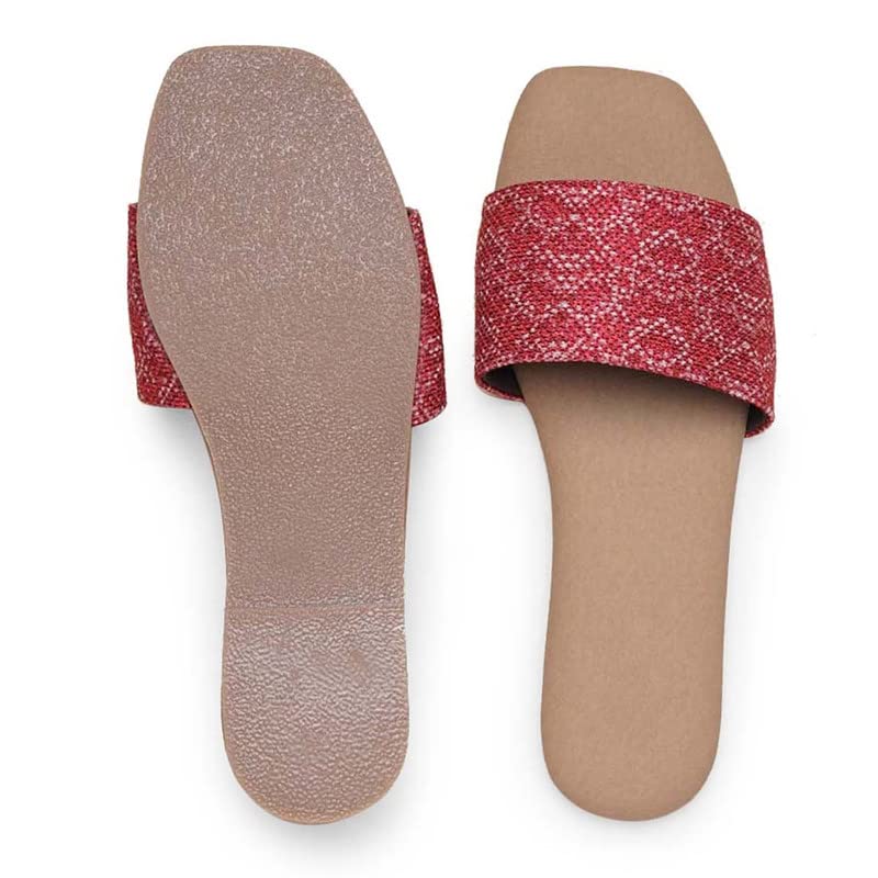 ZOUK Womens Shimla Freesia Casual Flats RedFlat Sandal