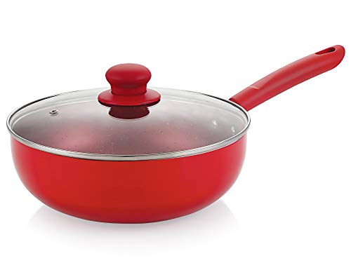 Nirlon Non Stick Induction Base Dishwasher Safe Aluminium Red Velvet Deep Kadhai with Glass Lid [Red Velvet]