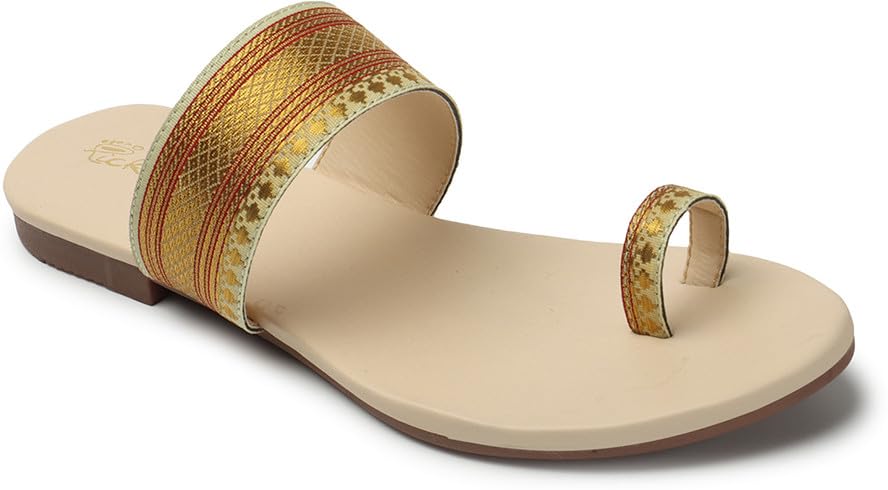 Picktoes Pt-1193 Women's Cream Synthetic Leather Casual Flat Sandal