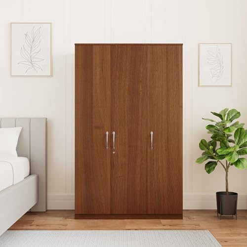 Amazon Brand - Solimo Medusa Engineered Wood Wardrobe walnut finish ,3 Doors