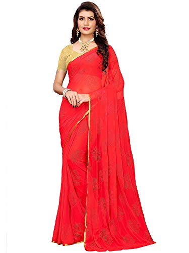 AKHILAM Women's Chiffon Woven Border Saree with Unstitched Blouse Piece