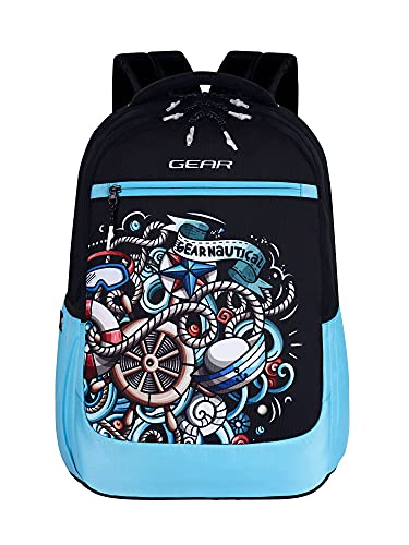 Gear Graffitti with Raincover Backpack 29 Ltrs Black-Blue School Backpack (BKPGRFTRC0105)
