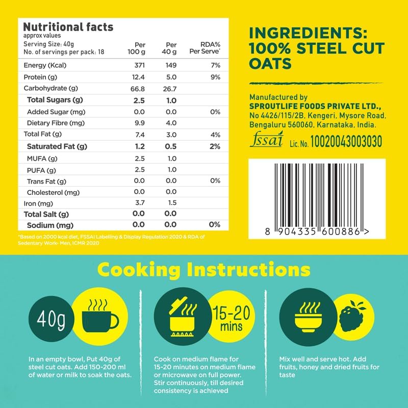 Yogabar Steel Cut Oats 750g
