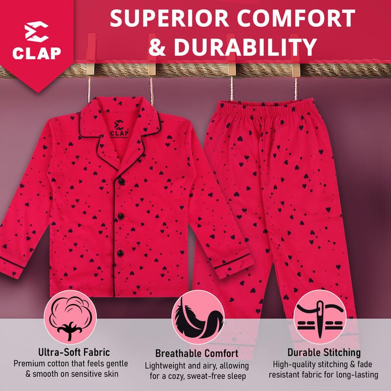 CLAP Kids Cotton Printed Full Sleeves Night Suit - Image 4