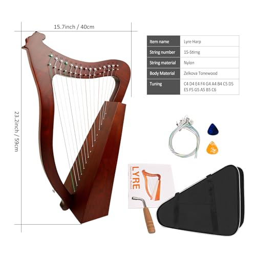 Lyre Harp, 23 Inches 15-String