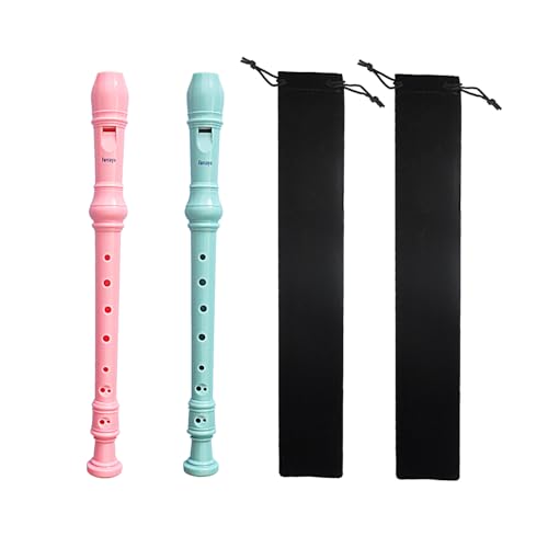 2-Piece Soprano Recorder Instrument for Kids Students Beginners German Style C Key 8 Hole Descant Recorder with Clean Rods Storage Case (Pink+Light Blue)