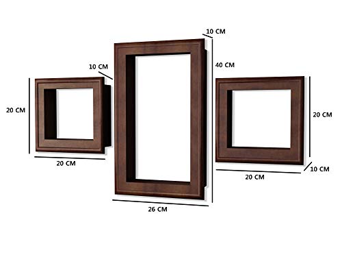 Home Sparkle Set of 3 Wall Shelves/Frames Engineered Wood (Brown) - Image 2