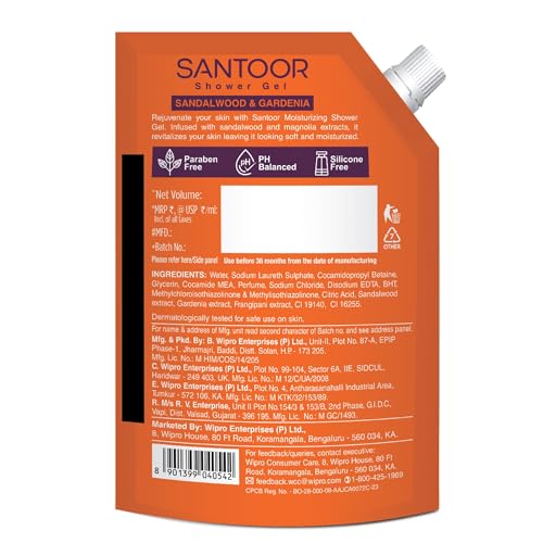 SANTOOR SHOWER GEL SANDALWOOD & GARDENIA 400ml - Image 2