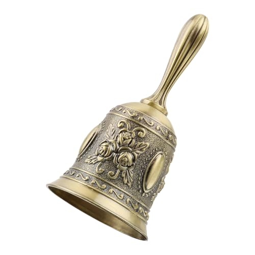 1 Pack Hand Held Bell, Metail Dinner Wedding Bell for Home Temple (Bronze)