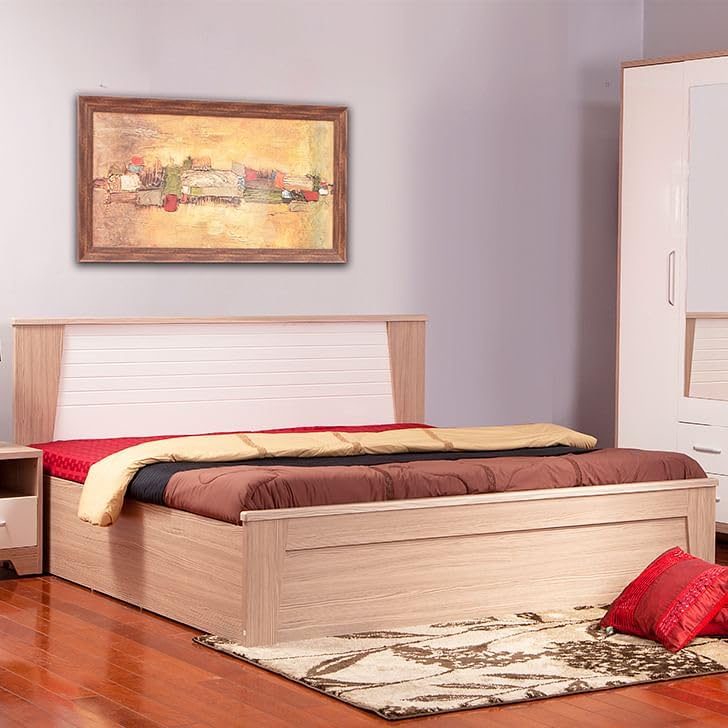 HomeTown Ambra Queen Bed with Box Storage in Oak Colour