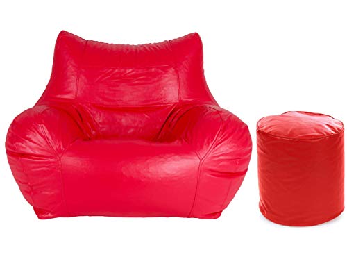 GUNJ Jumbo Arm Chair & Footstool Combo Bean Bag Cover (Jumbo, Pink)