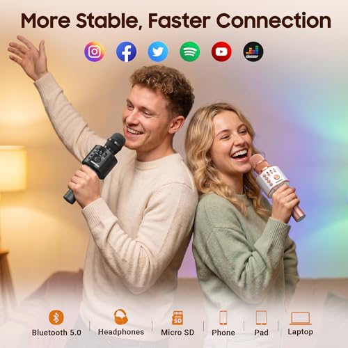 BONAOK Wireless Bluetooth Karaoke Microphone,3-in-1