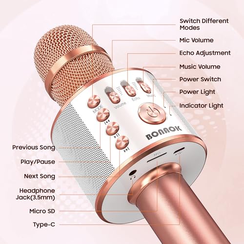BONAOK Wireless Bluetooth Karaoke Microphone,3-in-1