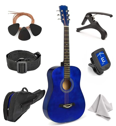 Natural Wood Guitar with Case for Kids/Boys/Beginners (30" Blue)
