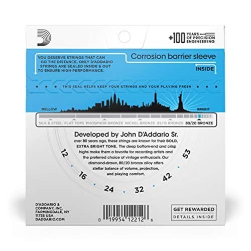 D'Addario EJ11 12-53 Bronze Light Acoustic Guitar Strings - Image 2