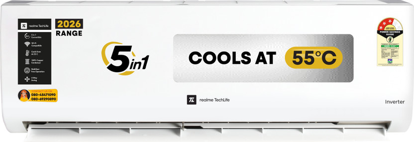realme TechLife 2026 Model 1.5 Ton 3 Star Split Inverter AC (153I...more