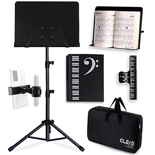 GLEAM Sheet Music Stand Metal with Carrying Bag and Music Clamp