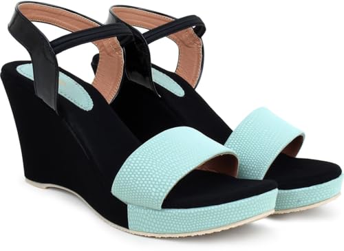 Action Women's Suede Wedge Sandals| Black and Mint| Ankle Strap| Heel_Aqua