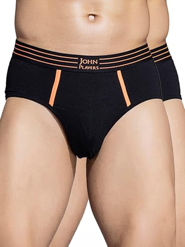 John Players Pack of 2 Cotton Brief Underwear for Men with Striped Waistband