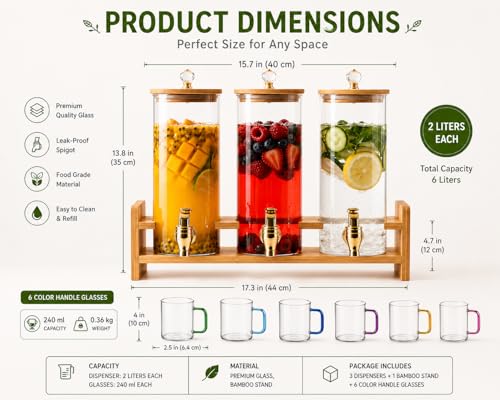 3 Tank Glass Beverage Dispenser