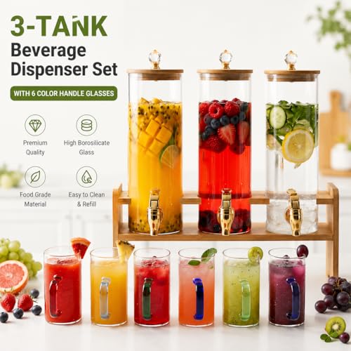 3 Tank Glass Beverage Dispenser