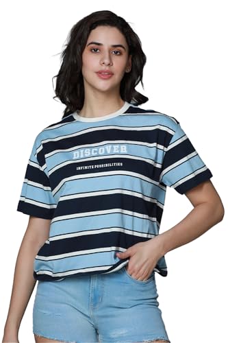 HIGH STAR Women's Cotton Striped Oversized Fit T-Shirt