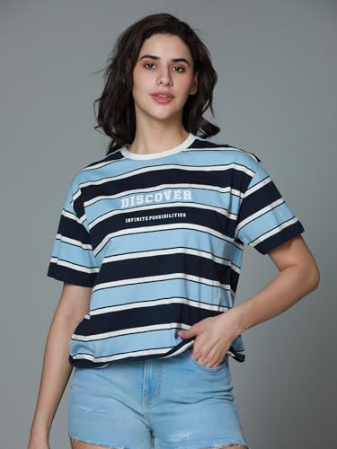 HIGH STAR Women's Cotton Striped Oversized Fit T-Shirt - Image 3