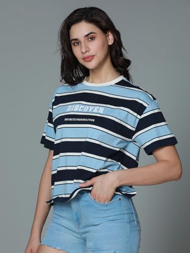HIGH STAR Women's Cotton Striped Oversized Fit T-Shirt - Image 4