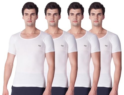 LUX VENUS Super Combed Cotton Rib Round Neck Half Sleeve Vest for Men White