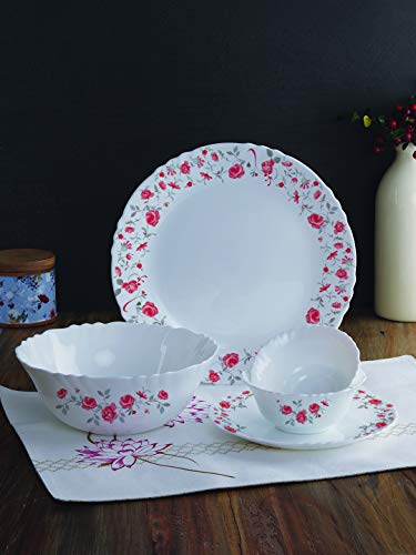 Cello Imperial Red Rose Fantasy Opalware Dinner Set, 19 Pieces, White - Image 3