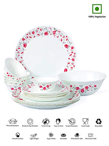 Cello Imperial Red Rose Fantasy Opalware Dinner Set, 19 Pieces, White - Image 4
