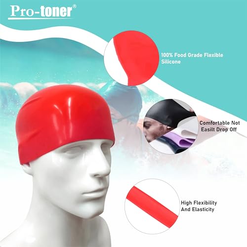 Silicone Swimming Cap, Unisex, Multi-Colour, One Size Fits All (Red) - Image 2