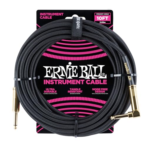 Ernieball10' Braided Straight/Angle Instrument Cable - Black