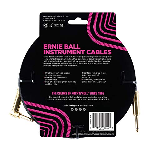 Ernieball10' Braided Straight/Angle Instrument Cable - Black - Image 2