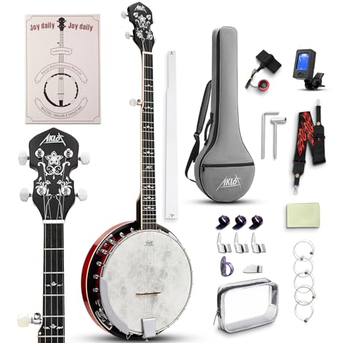 AKLOT Full-Sized Banjo with Remo Head: 38’’ 5 String Banjo Set
