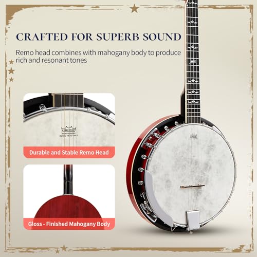 AKLOT Full-Sized Banjo with Remo Head: 38’’ 5 String Banjo Set - Image 2