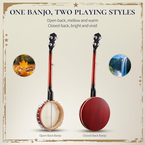 AKLOT Full-Sized Banjo with Remo Head: 38’’ 5 String Banjo Set - Image 3