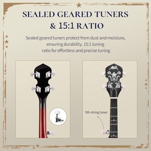 AKLOT Full-Sized Banjo with Remo Head: 38’’ 5 String Banjo Set - Image 4