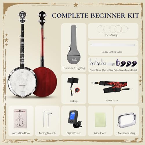AKLOT Full-Sized Banjo with Remo Head: 38’’ 5 String Banjo Set - Image 5