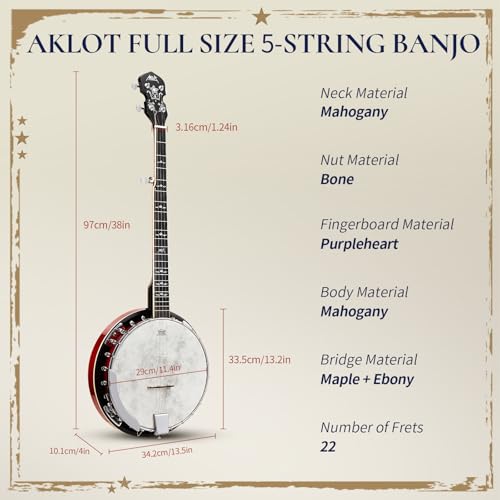 AKLOT Full-Sized Banjo with Remo Head: 38’’ 5 String Banjo Set - Image 6