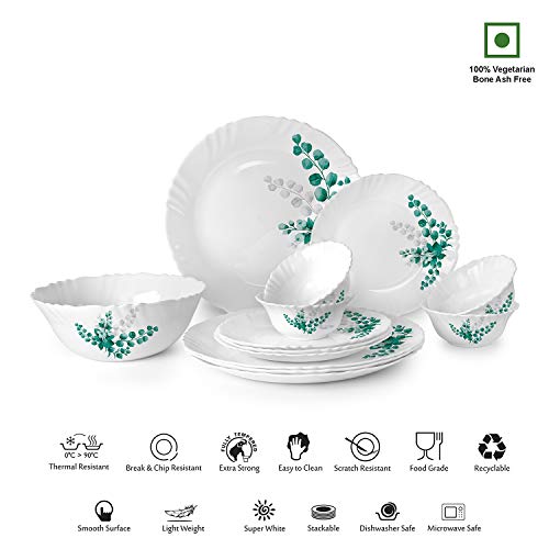 Cello Opalware Aqua Leaves Dinner Set, 13- Units, White - Image 3